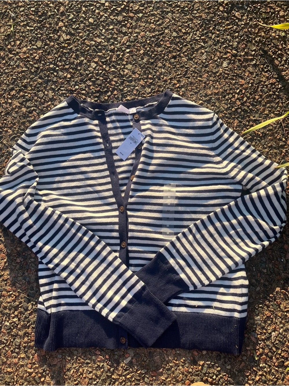 Striped Navy and White Button Cardigan GAP Coastal Core NWT SZ M